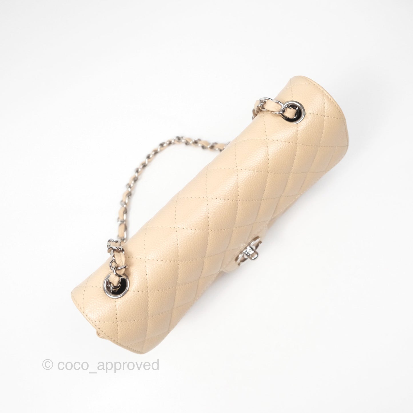 Chanel Quilted East West Flap Beige Caviar Silver Hardware
