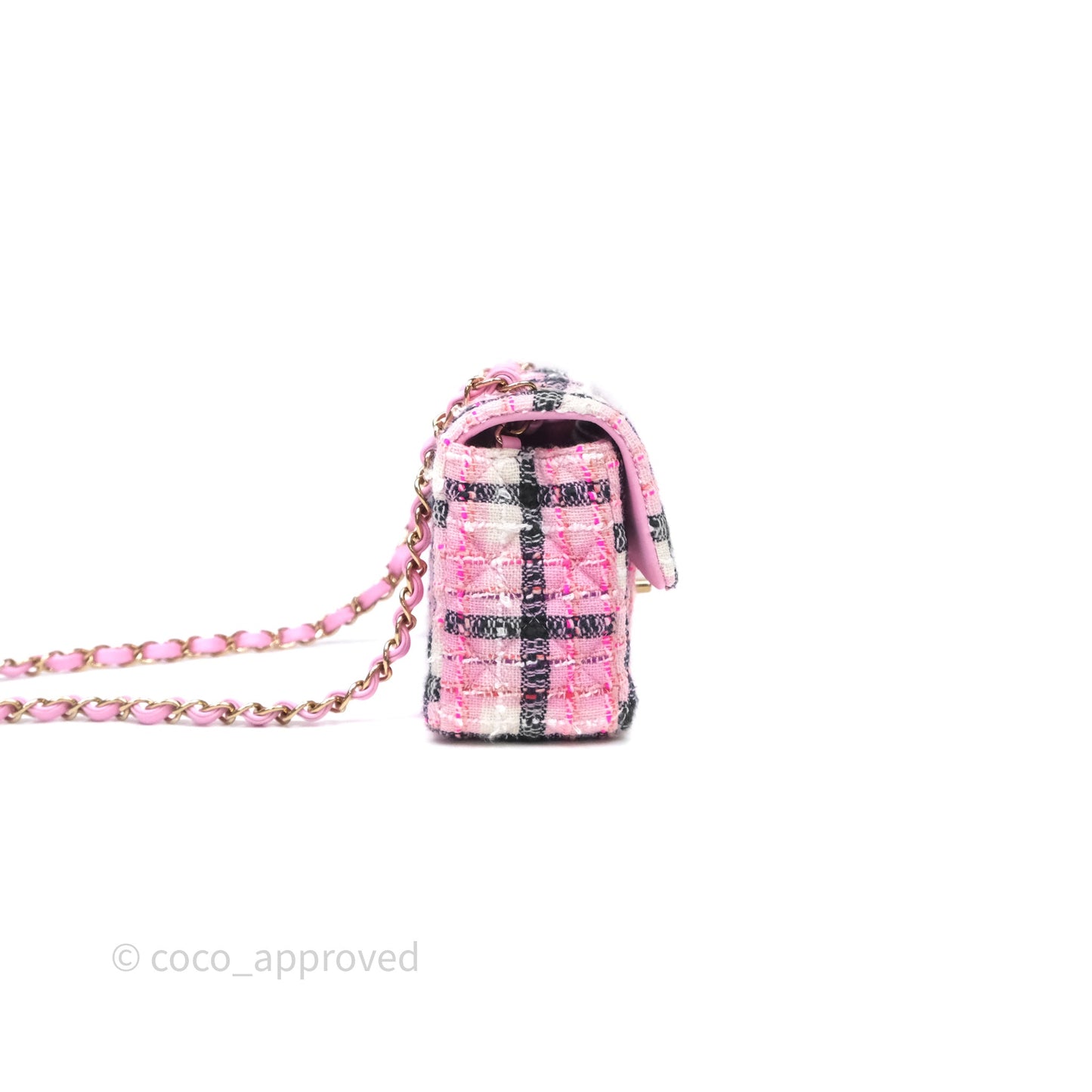 Chanel Quilted Mini Rectangular Flap Pink Tweed Gold Hardware