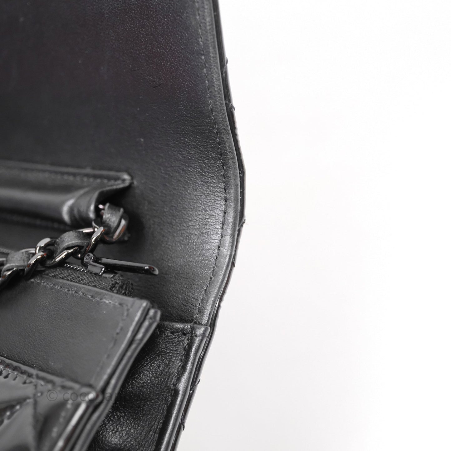Chanel Quilted Wallet on Chain WOC Patent Leather So Black