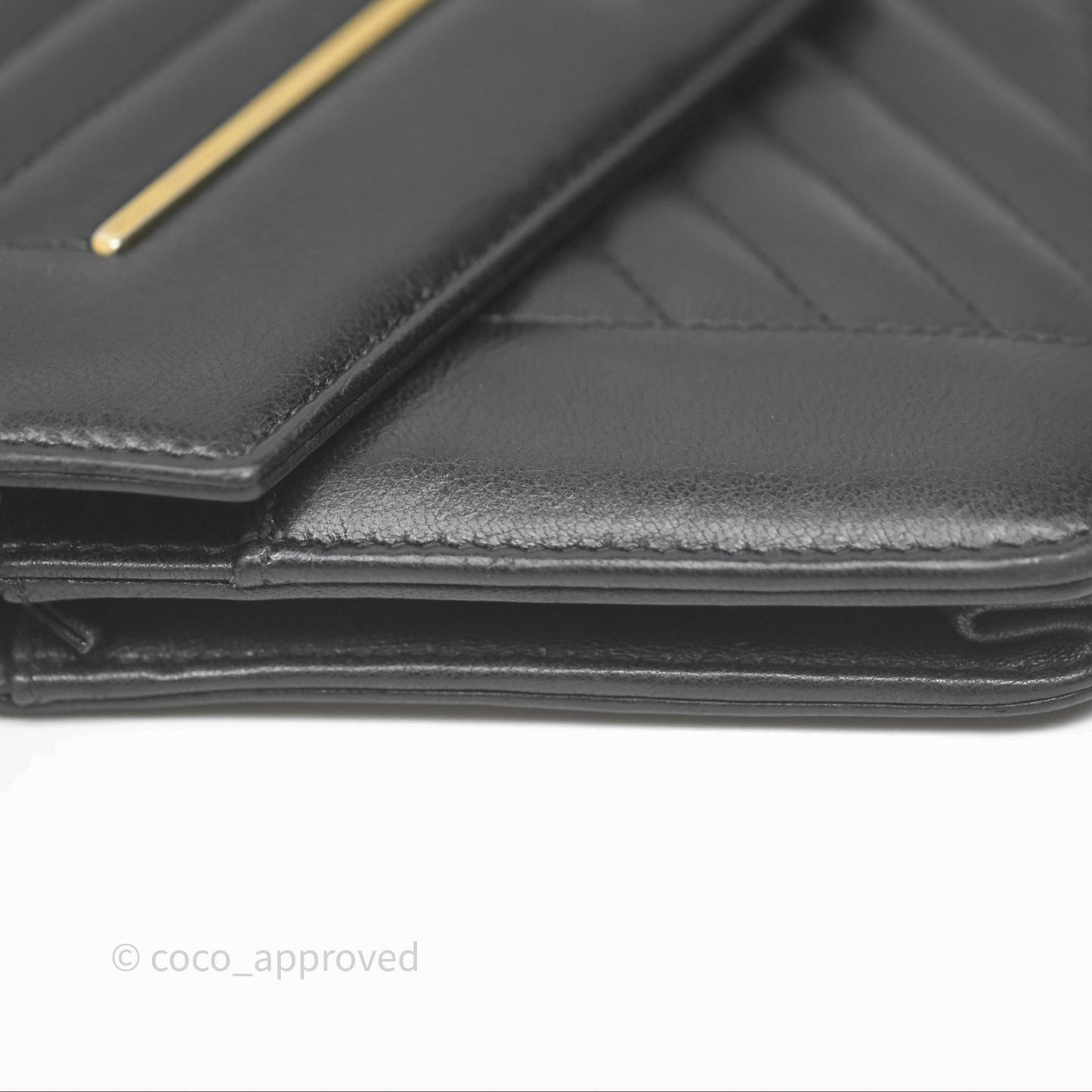 Chanel Reversed Chevron Wallet On Chain WOC Black Lambskin Aged Gold Hardware