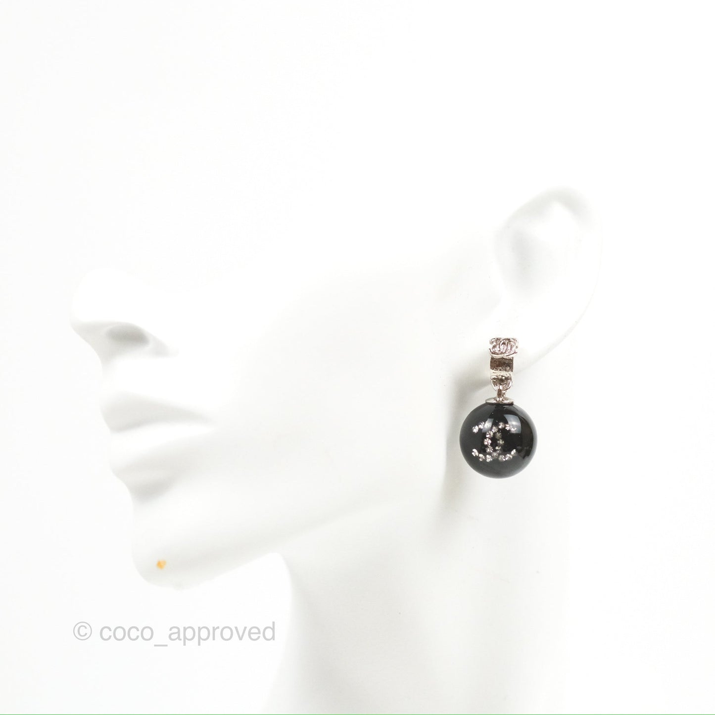 Chanel Resin Crystal CC Ball Drop Earrings Black