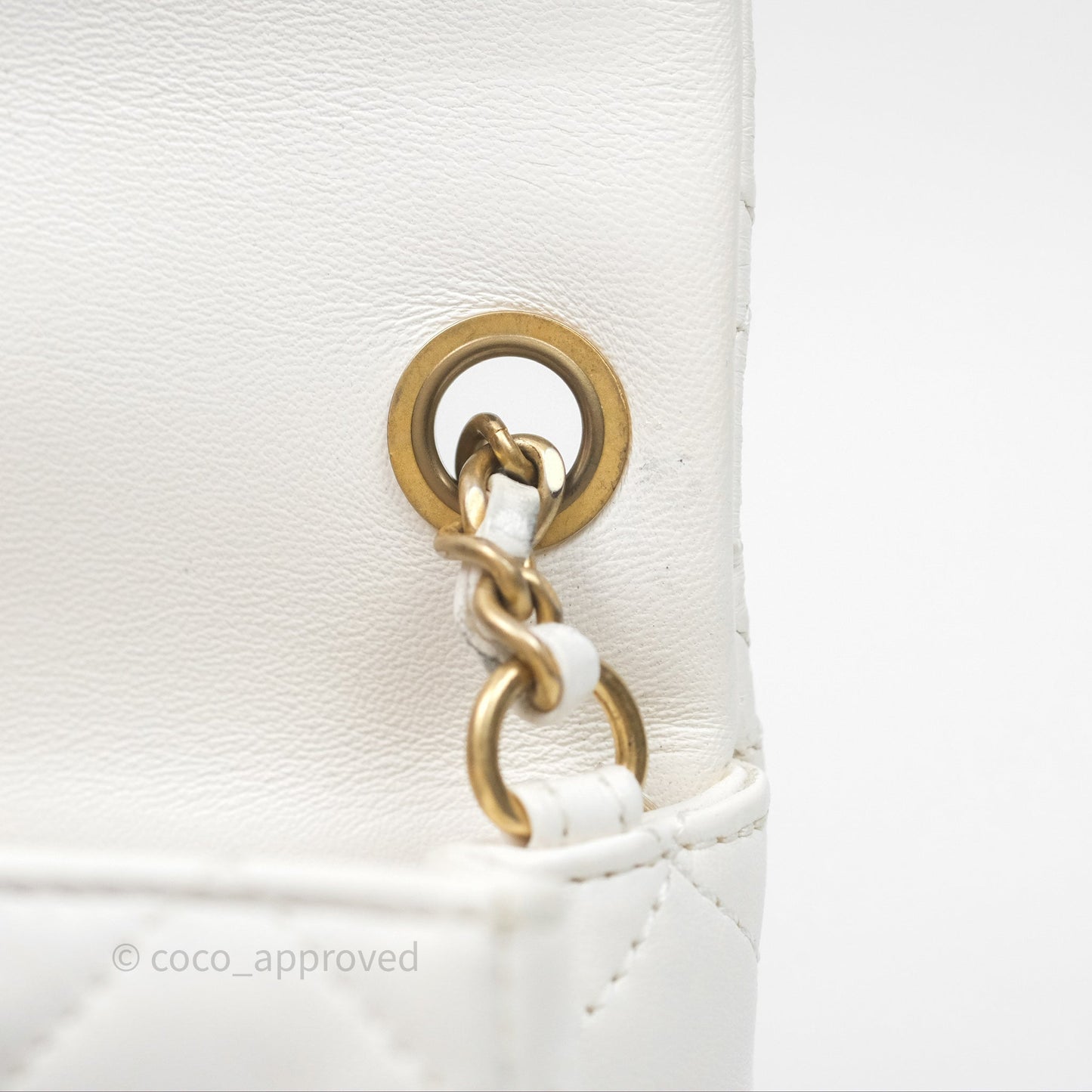 Chanel Mini Rectangular Pearl Crush Quilted White Lambskin Aged Gold Hardware