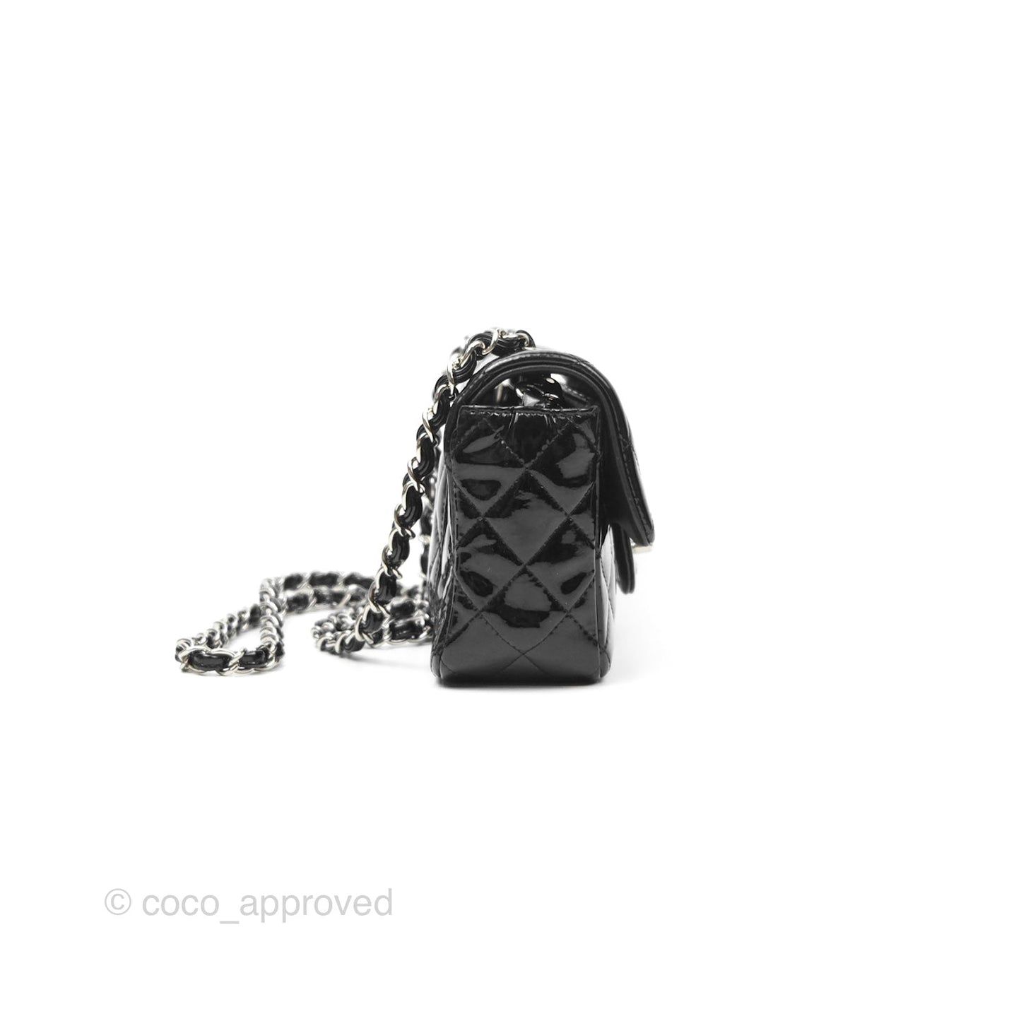 Chanel Quilted Mini Rectangular Flap Black Patent Silver Hardware