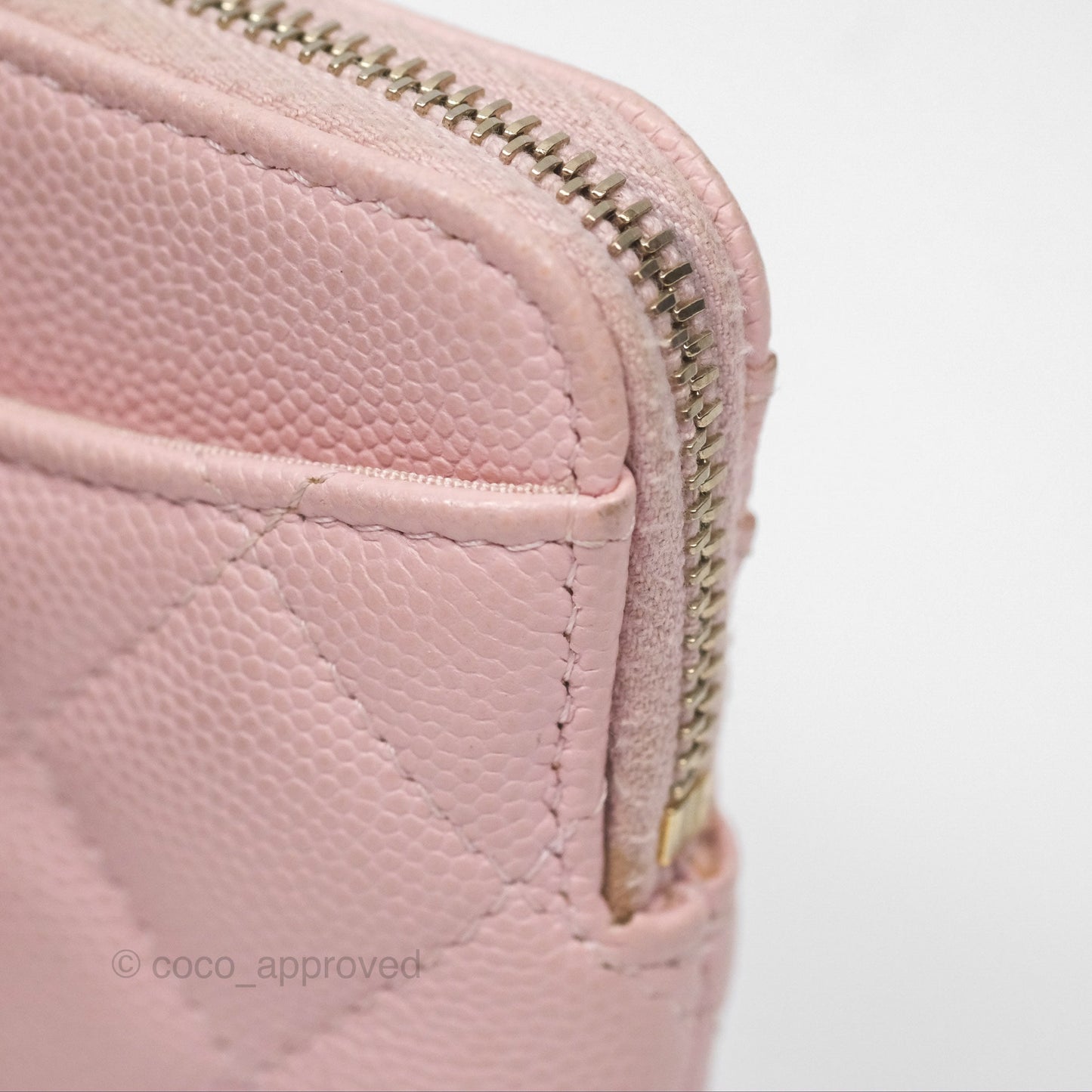 Chanel Quilted Classic Zip Card Holder Wallet Pink Caviar Gold Hardware