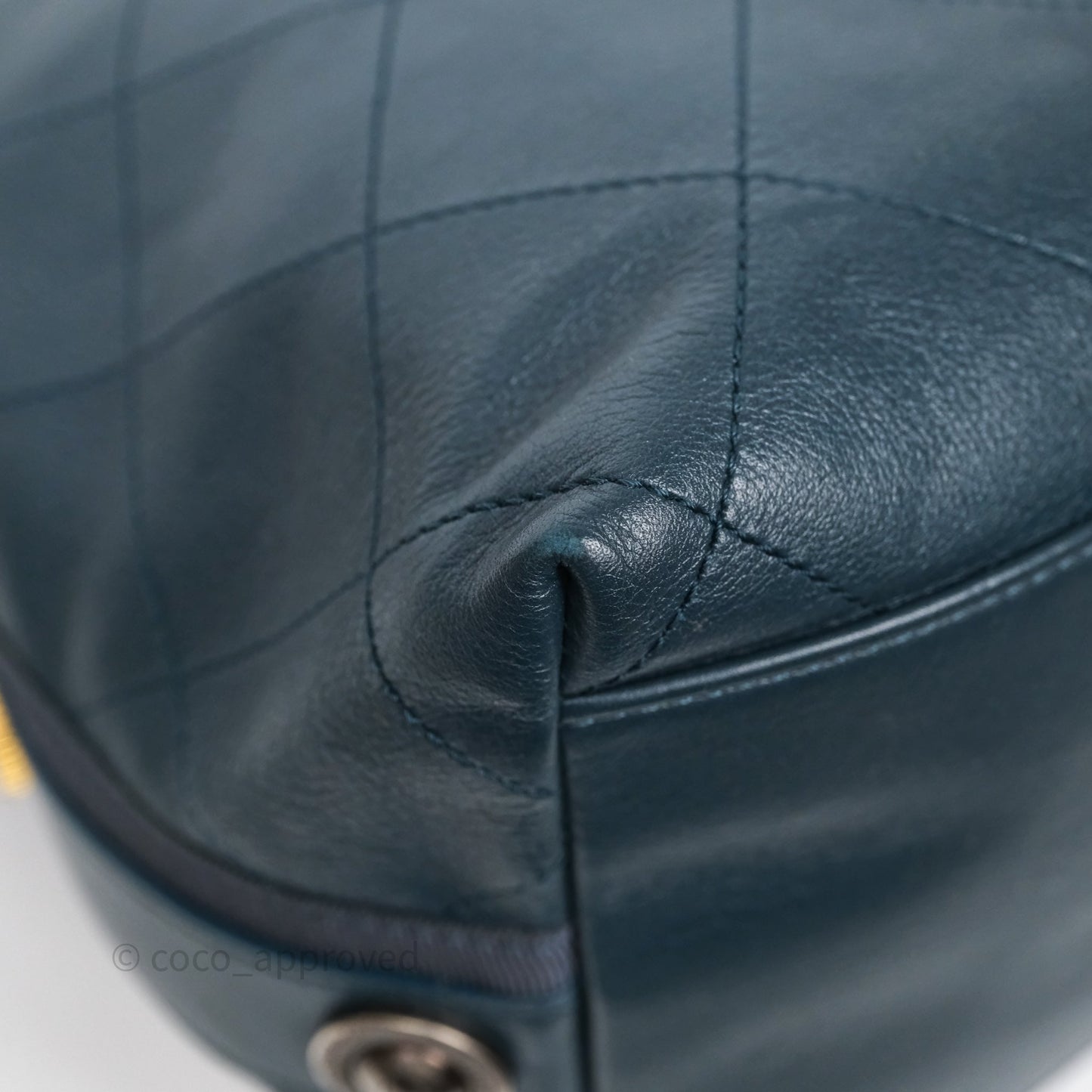Chanel Button Up Hobo Bag Quilted Teal Calfskin Aged Gold Hardware