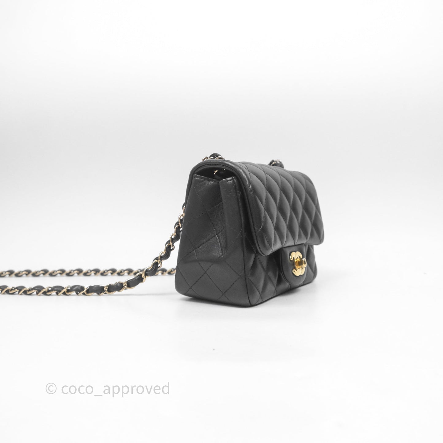 Chanel Mini Square Quilted Black Lambskin Gold Hardware