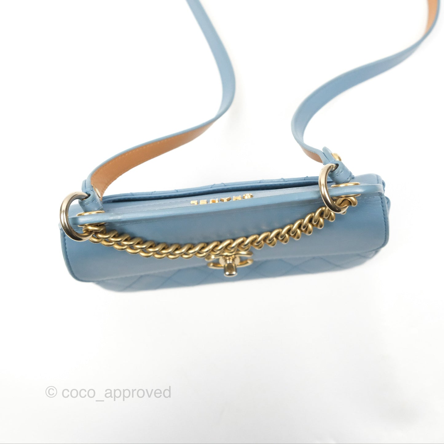 Chanel Curved Flap Bag Blue Lambskin Aged Gold Hardware