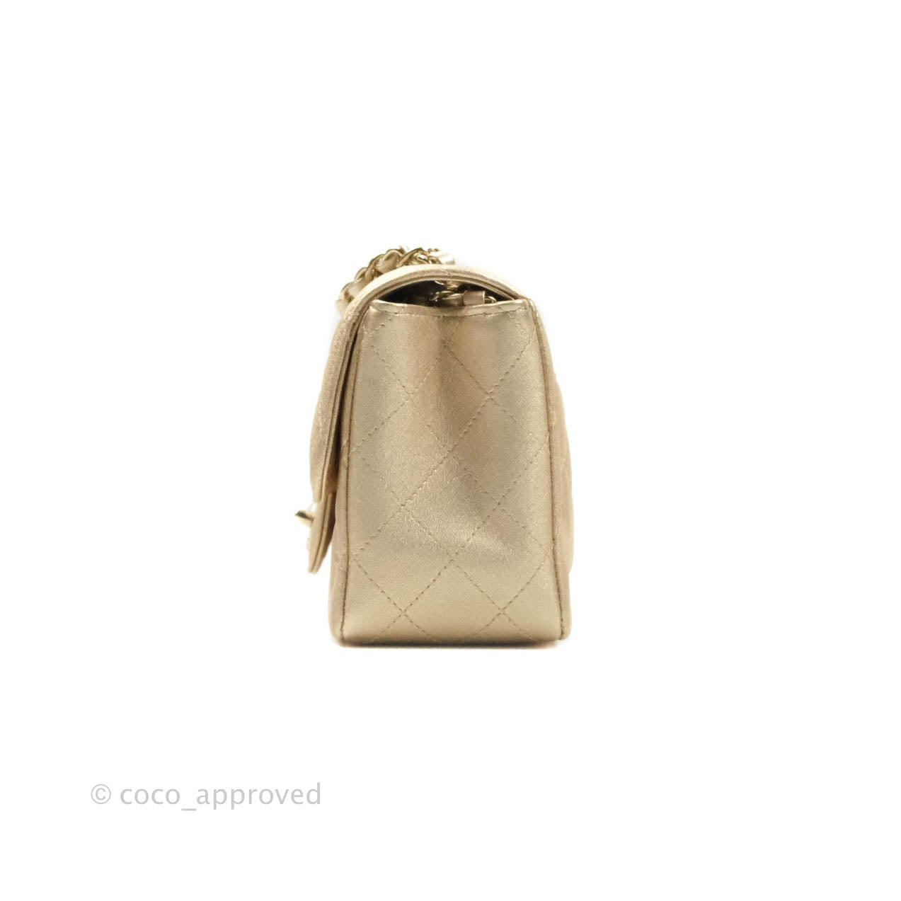 Chanel Classic Quilted Mini Square Flap Iridescent Gold Gold Hardware 21P