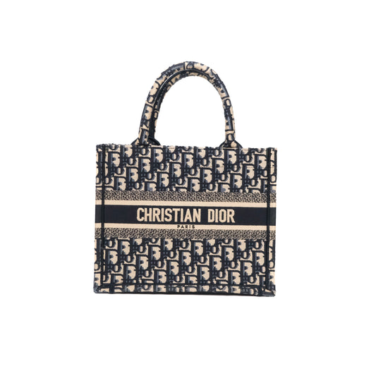 Christian Dior Small Dior Oblique Embroidery Canvas Book Tote