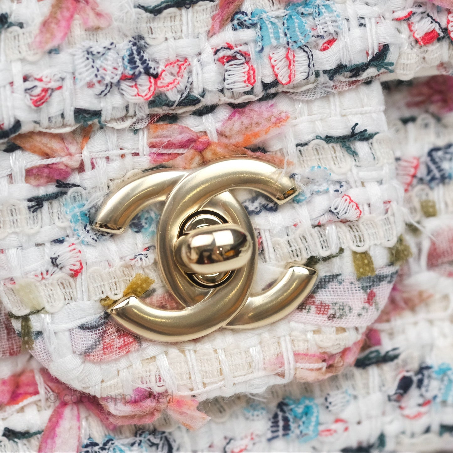 Chanel Tweed Quilted Mini Rectangular Flap Pink Tweed Gold Hardware 22K