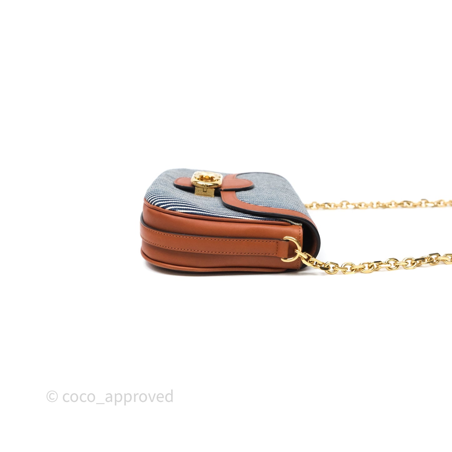 Celine Medium Chain Maillon Triomphe Canvas Tan Calfskin