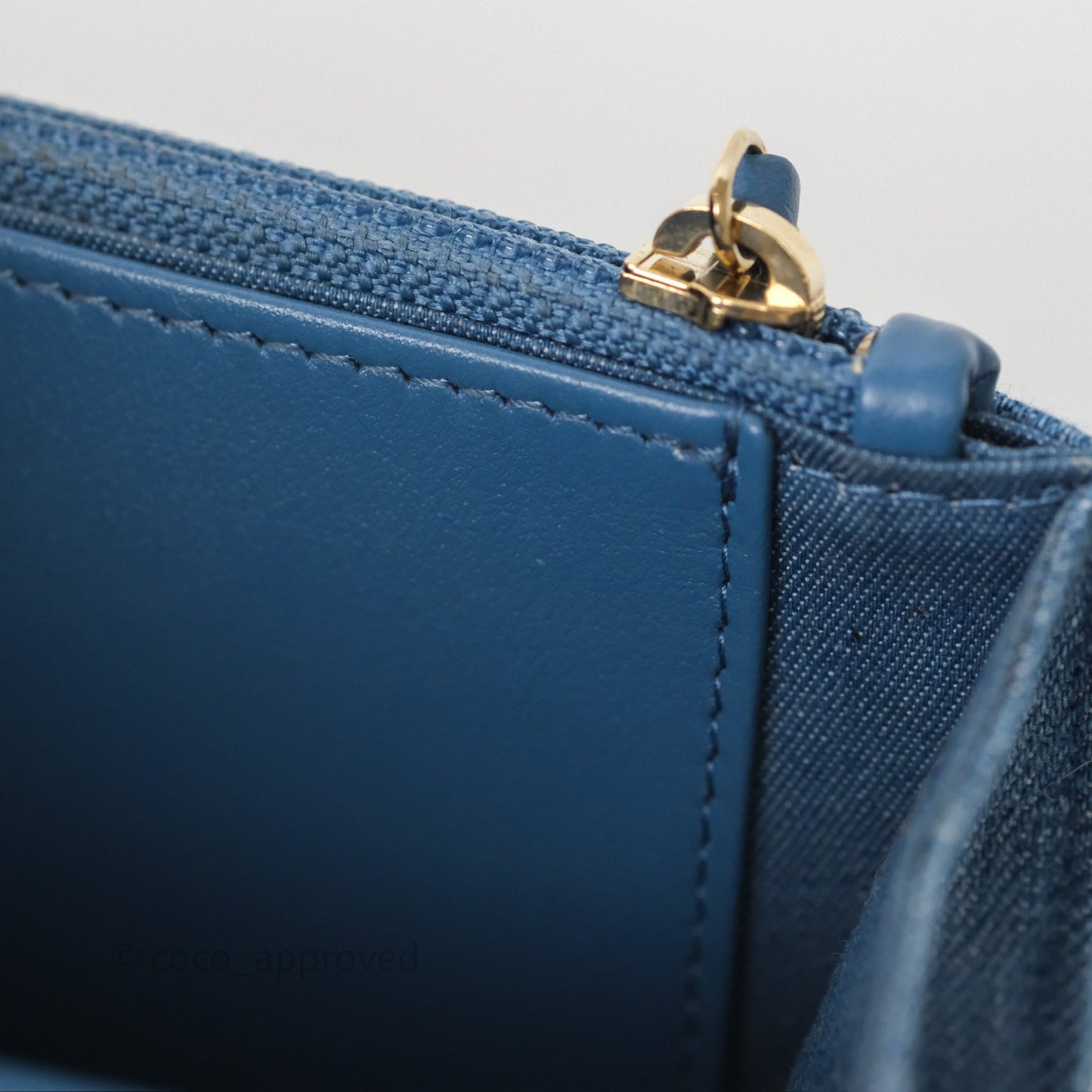 Chanel Quilted Pearl Crush Wallet on Chain WOC Denim Aged Gold Hardware