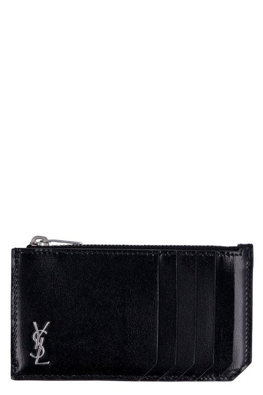 Luxury Saint Laurent Men's Logo Plaque Cardholder in Black | Size UNICA | 6298991JB0E