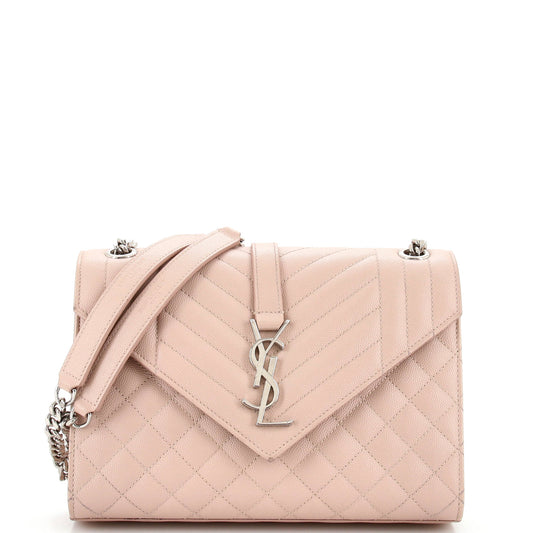 Luxury Saint Laurent Classic Monogram Envelope Satchel Mixed Matelasse Leather Medium