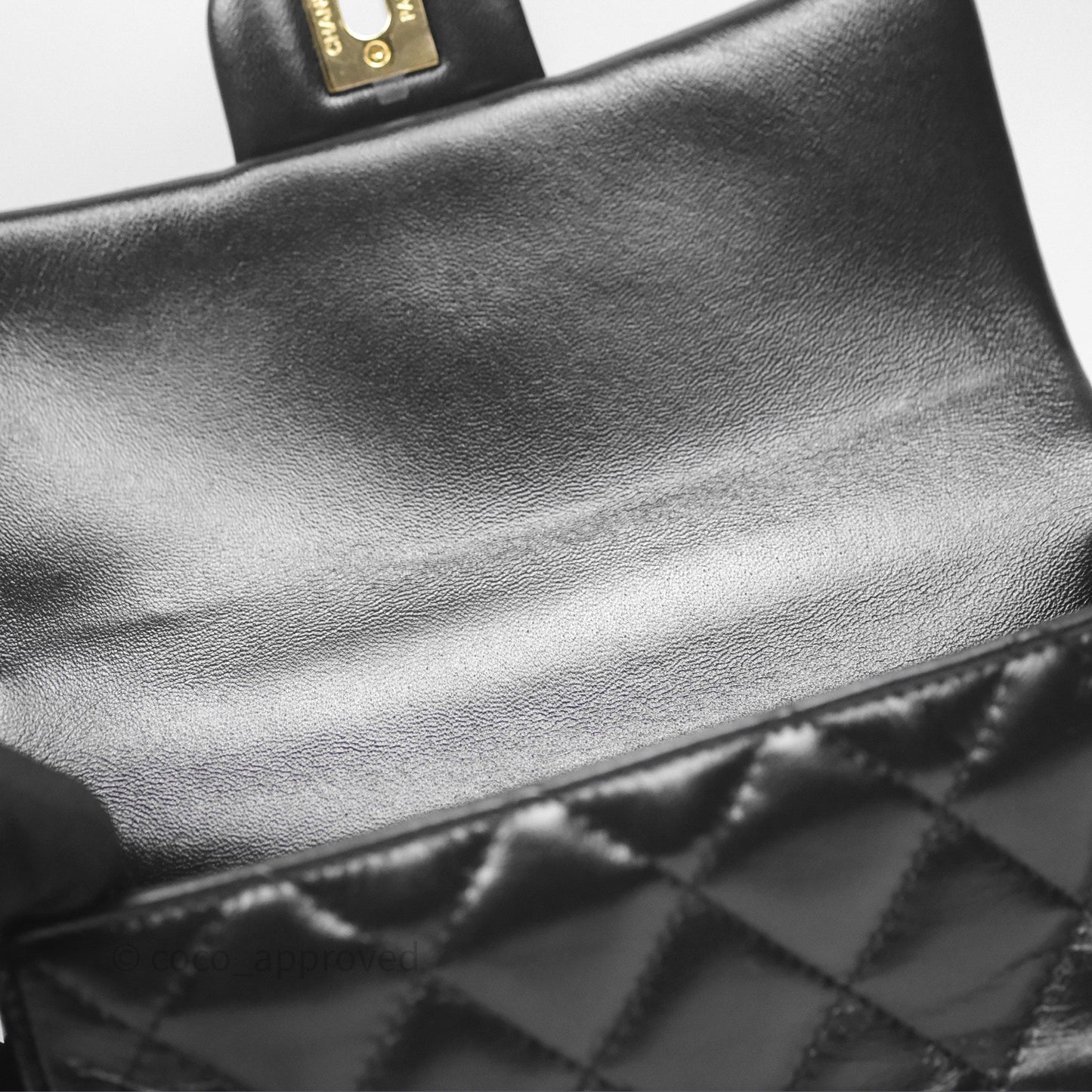 Chanel Top Handle Flap Bag Black Shiny Lambskin Gold Hardware 23S
