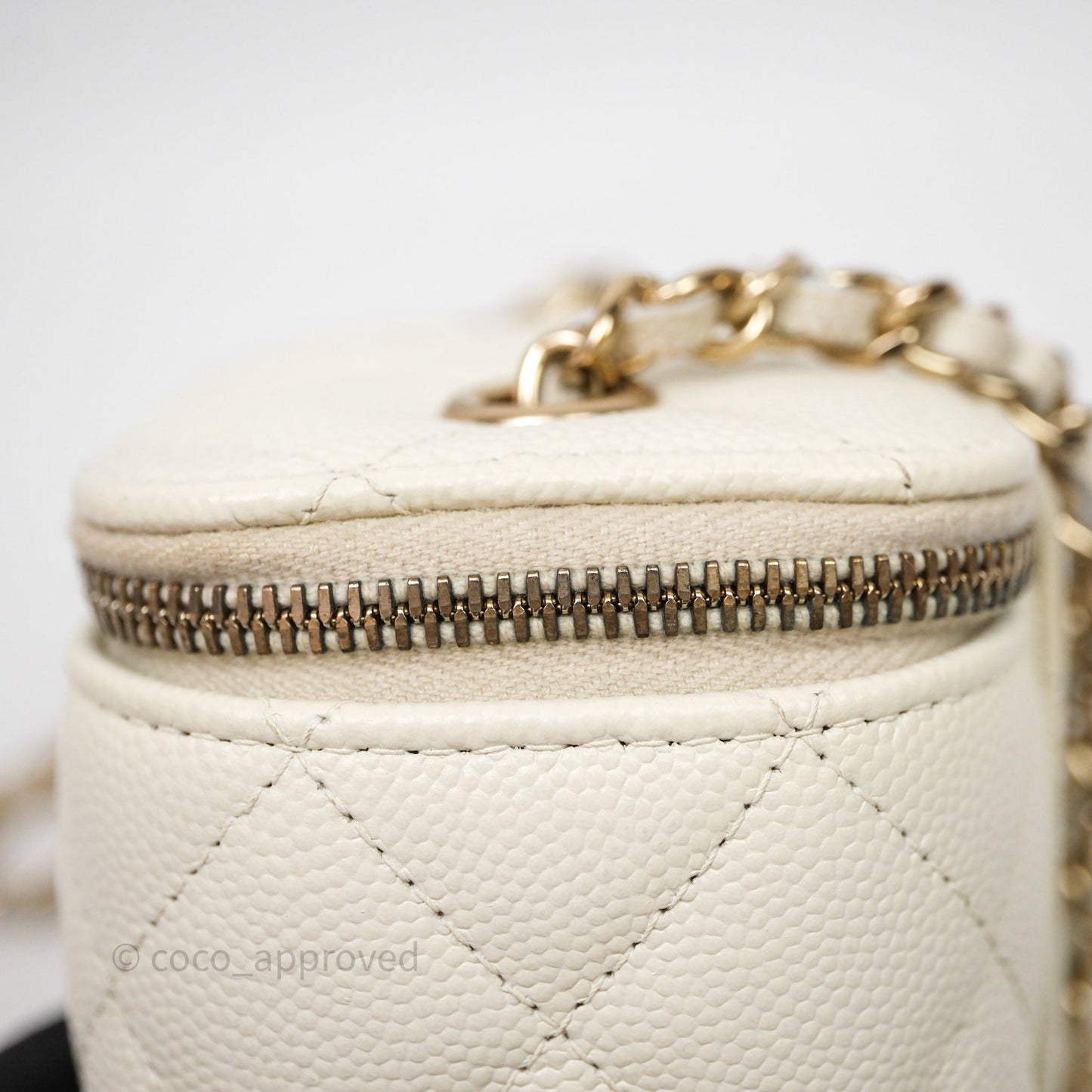 Chanel Mini Vanity With Chain White Caviar Gold Hardware