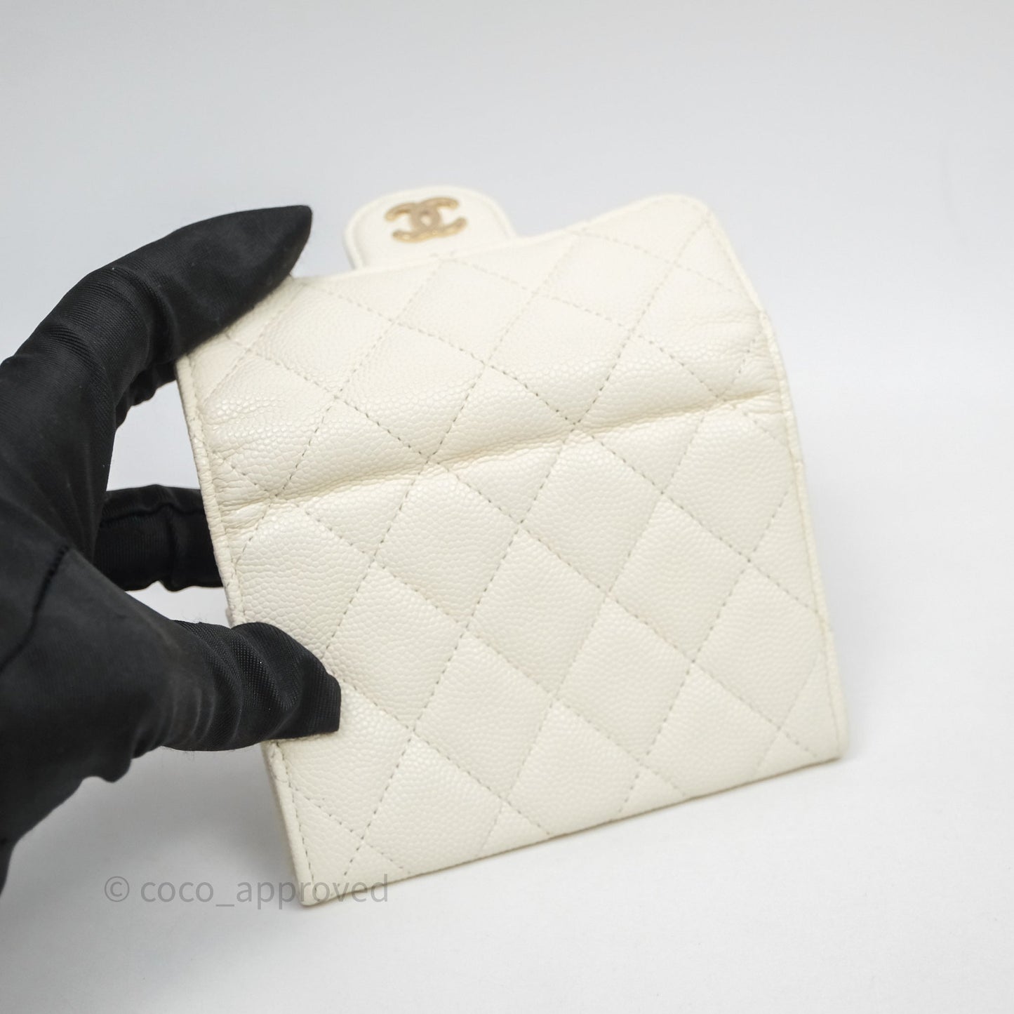 Chanel Quilted Classic Flap Card Holder White Caviar Gold Hardware