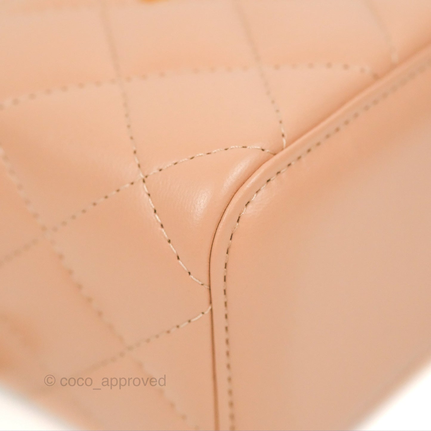 Chanel Mini Top Handle Vanity With Chain Beige Lambskin Aged Gold Hardware