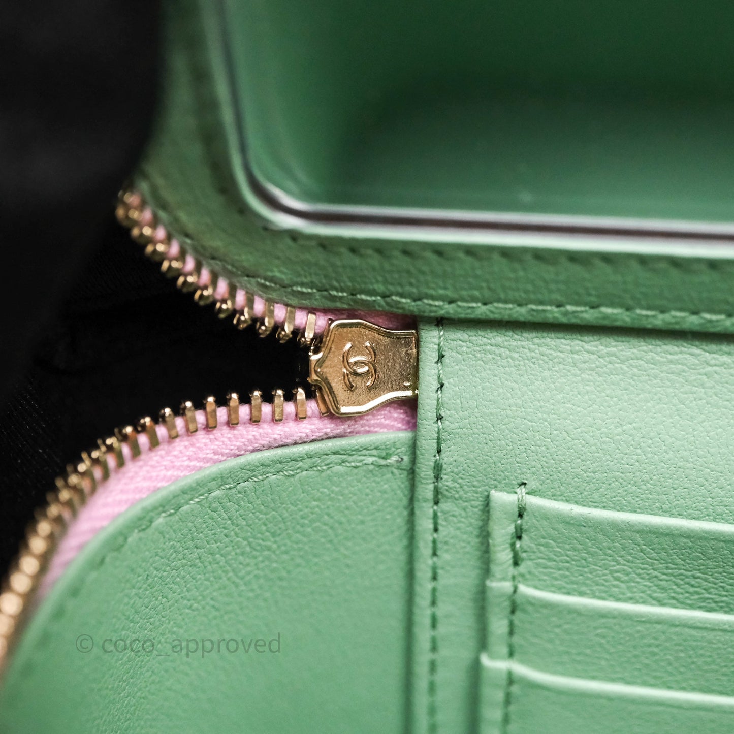 Chanel Vanity Rectangular Top Handle Pink Mint Green Lambskin Gold Hardware