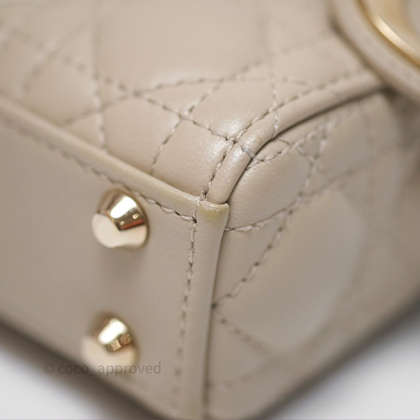 Christian Dior Micro Lady Dior Cannage Beige Lambskin Gold Hardware