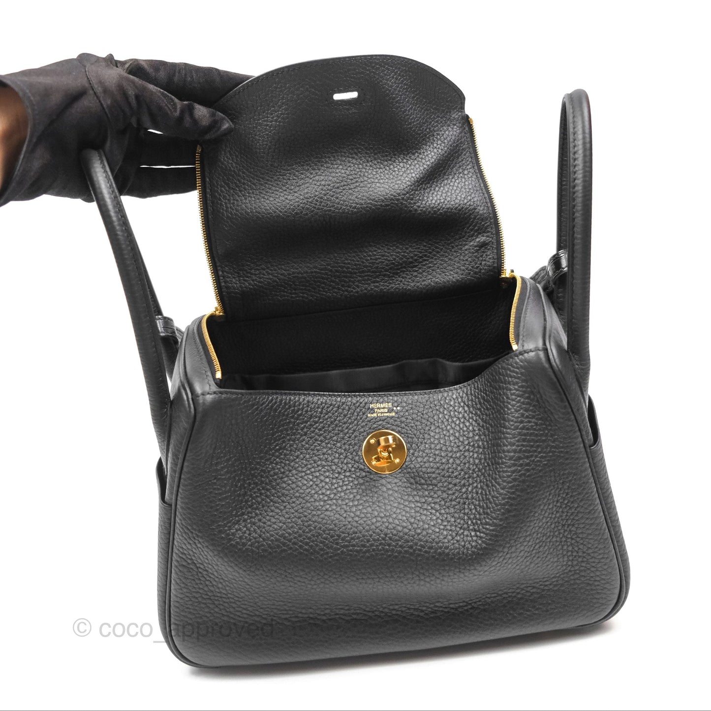 Hermès Lindy 26 Touch Black Clemence Croc Handle Gold Hardware