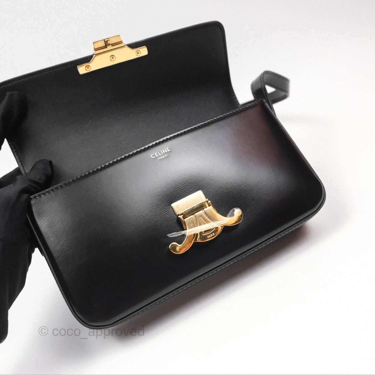 Celine Triomphe Shoulder Bag Black Calfskin