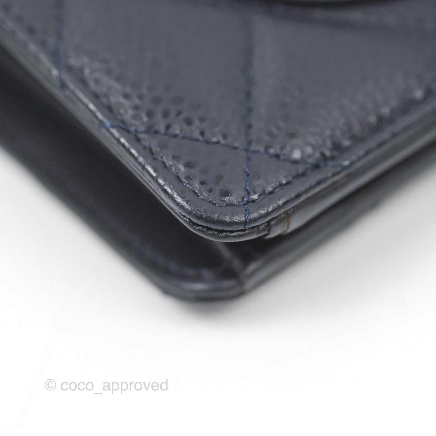 Chanel Classic Quilted Long Wallet Navy Caviar Silver Hardware