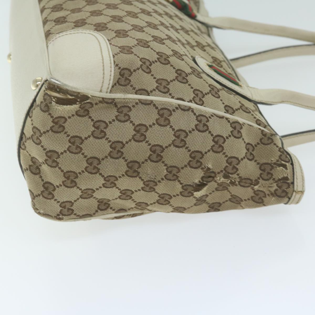 GUCCI GG Canvas Web Sherry Line Tote Bag Beige Red Green 177052  64768