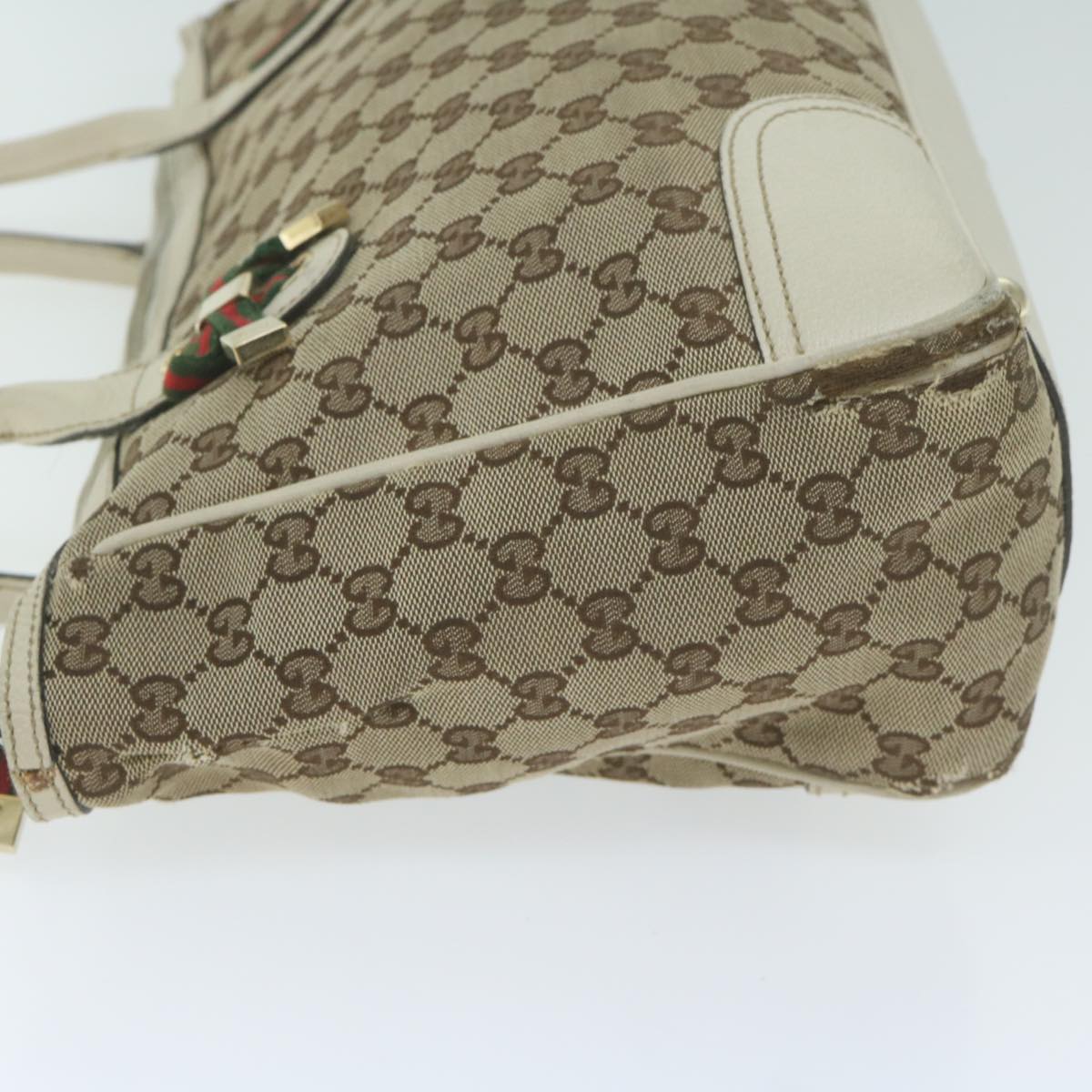 GUCCI GG Canvas Web Sherry Line Tote Bag Beige Red Green 177052  64768