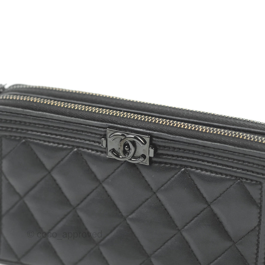 Chanel Le Boy Double Zip Wallet On Chain So Black Lambskin