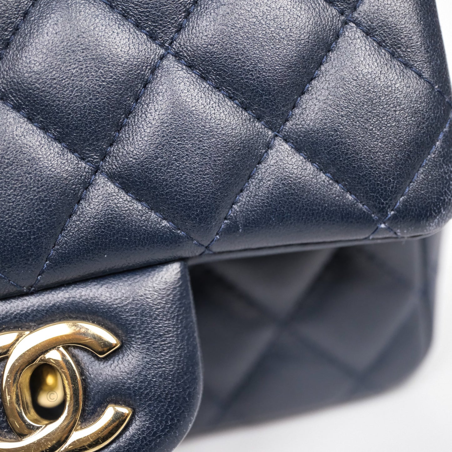 Chanel Mini Square Flap Quilted Navy Lambskin Gold Hardware
