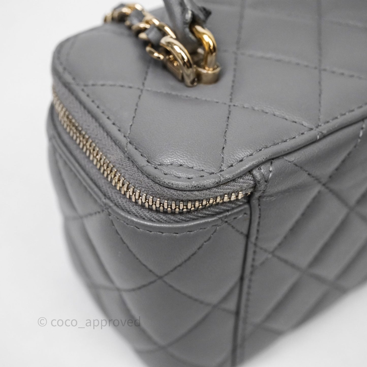 Chanel Vanity Rectangular Top Handle Grey Lambskin Gold Hardware