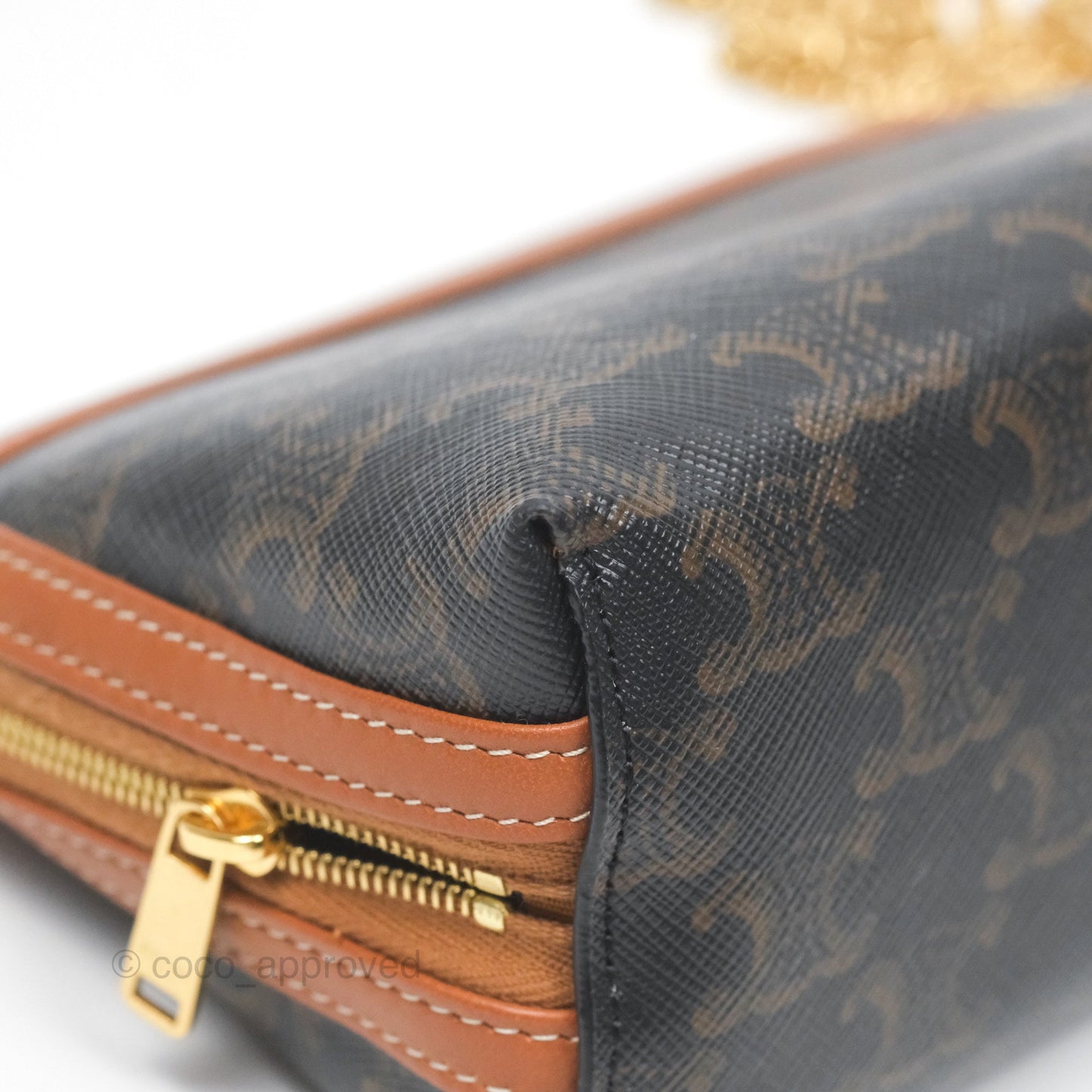 Celine Clutch With Chain Triomphe Canvas Lambskin Tan