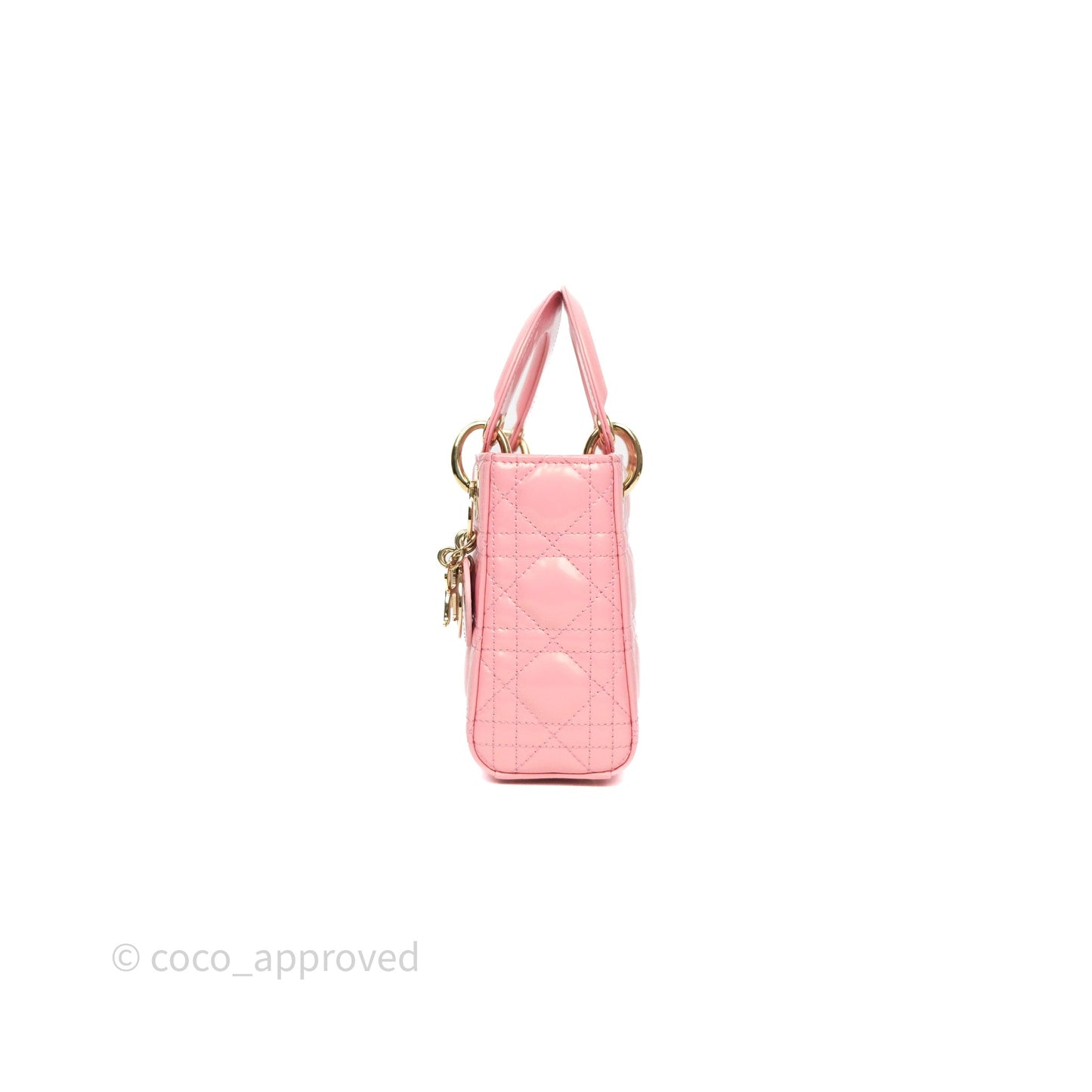 Dior Mini Lady Dior Pink Pearlescent Patent Cannage Gold Hardware