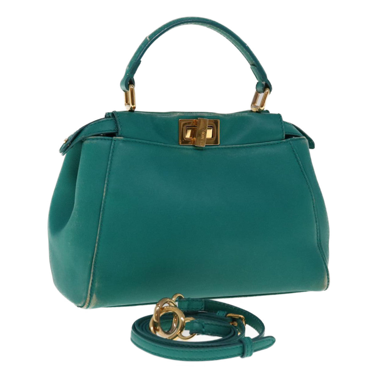 Luxury FendiMicro Peek A Boo Hand Bag Leather Turquoise Blue64807