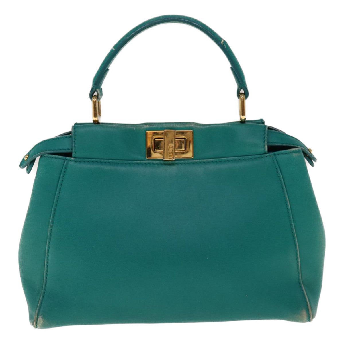 Luxury FendiMicro Peek A Boo Hand Bag Leather Turquoise Blue64807