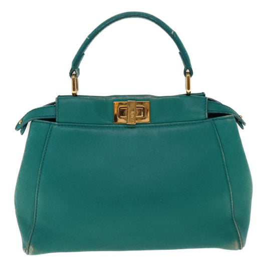 Luxury FendiMicro Peek A Boo Hand Bag Leather Turquoise Blue64807
