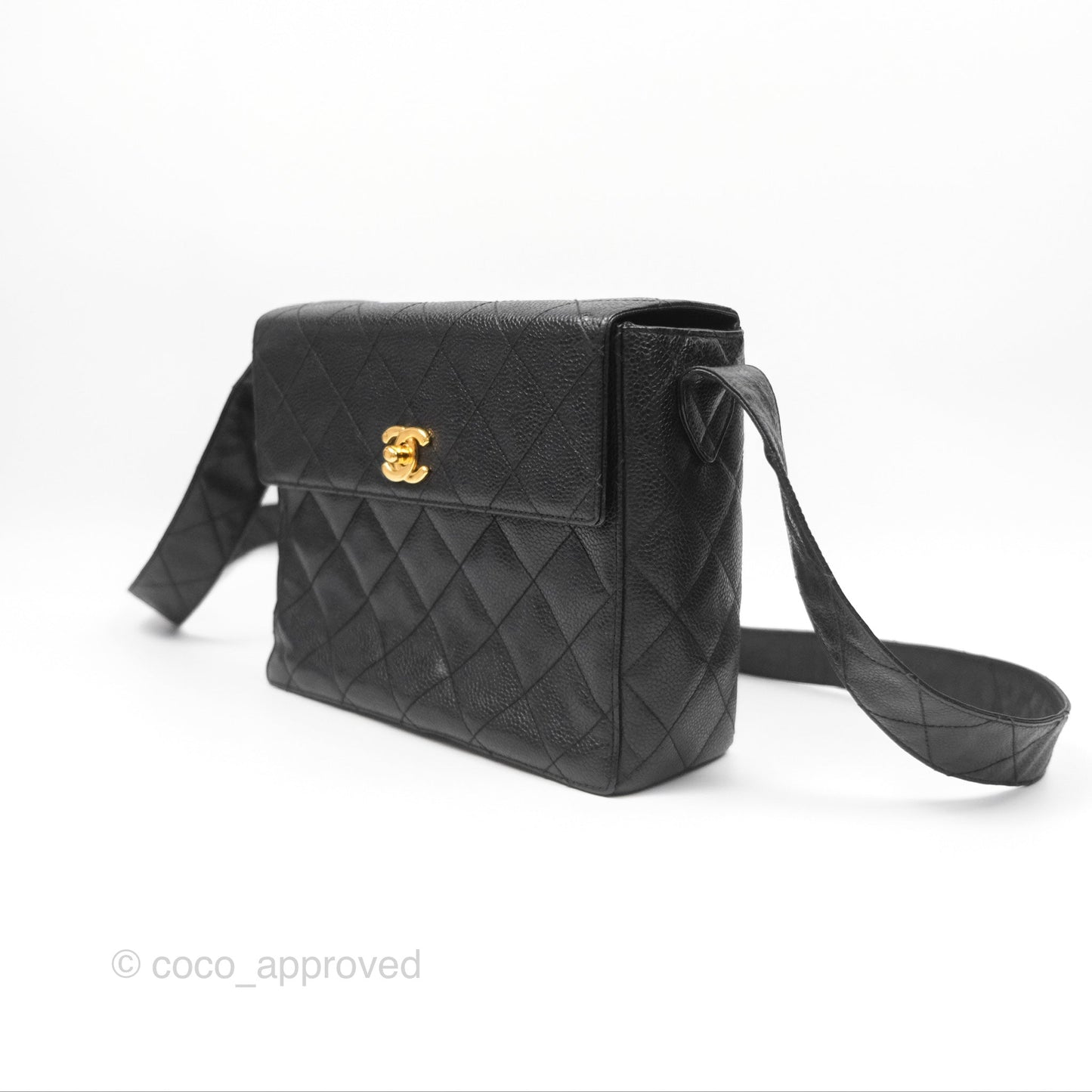 Chanel Vintage Quilted Shoulder Bag Black Caviar 24K Gold Hardware