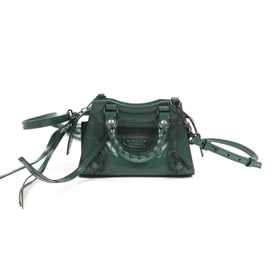 Balenciaga Mini Neo Classic City Bag Green Croc Embossed