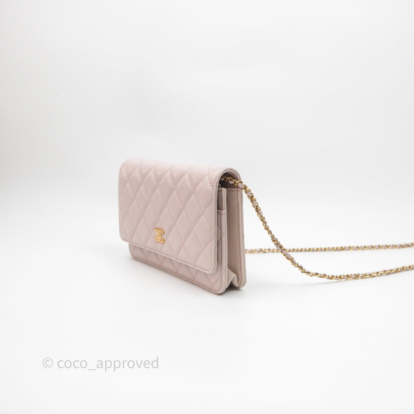 Chanel WOC Wallet On Chain CC Coco Chain Quilted Lilac Caviar Gold Hardware