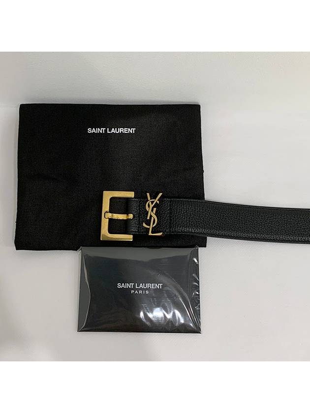 Luxury Saint Laurent Cassandre Belt with Square Buckle in Grained Leather Black