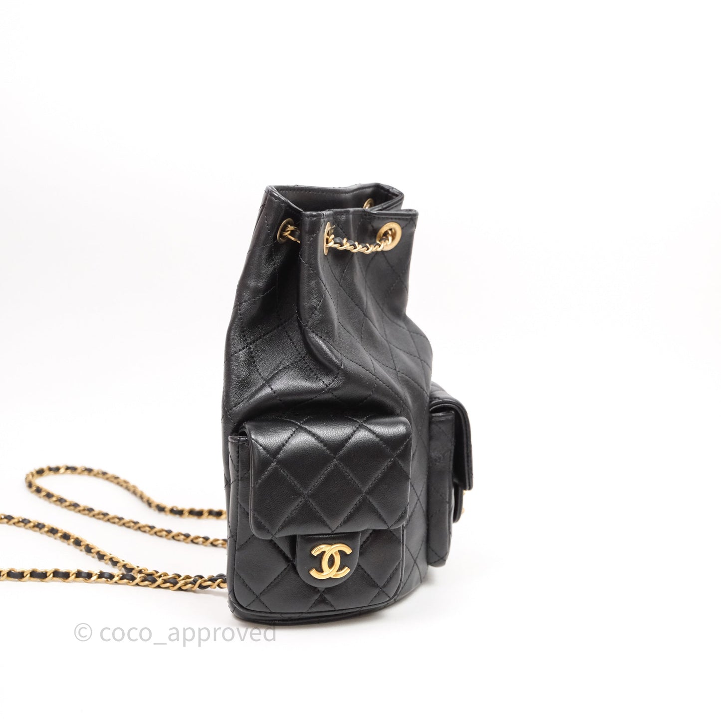 Chanel Double Pocket Black Lambskin Gold Hardware 25C