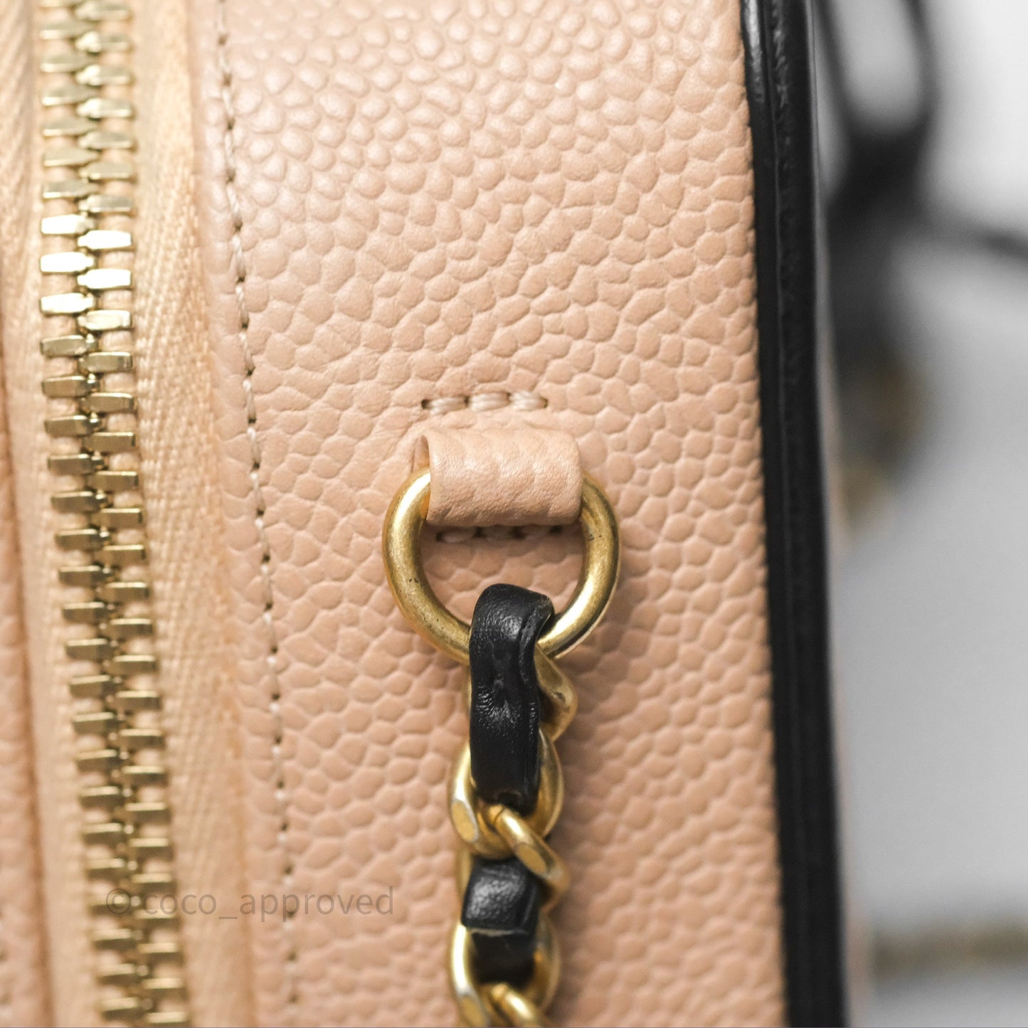 Chanel Quilted Small CC Filigree Vanity Case Beige Black Caviar Gold Hardware