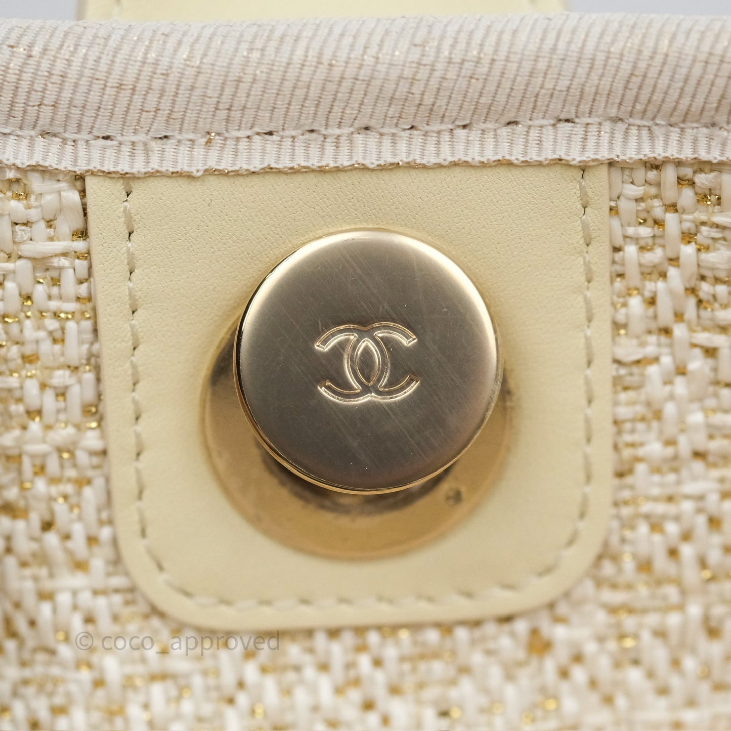 Chanel Large Deauville Ivory/Gold Canvas Gold Hardware