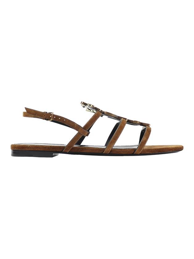 Luxury Saint Laurent Women's Cassandra Open Suede Sandals Brown