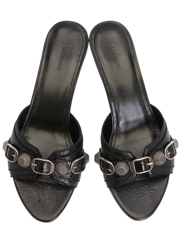 Luxury Balenciaga WoMen's Cagole Studded Leather Band Sandal Heels Black