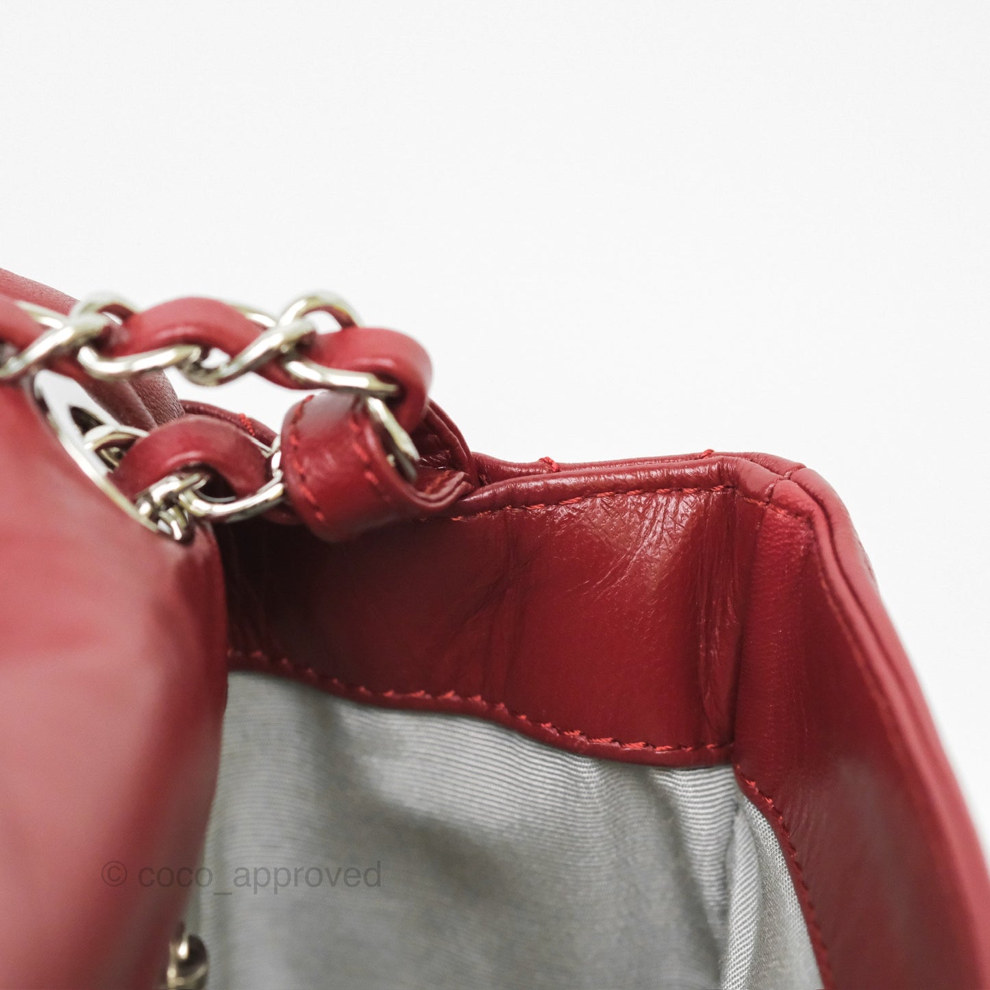 Chanel CC Flap Shoulder Bag Dark Red Crumpled Leather Silver Hardware