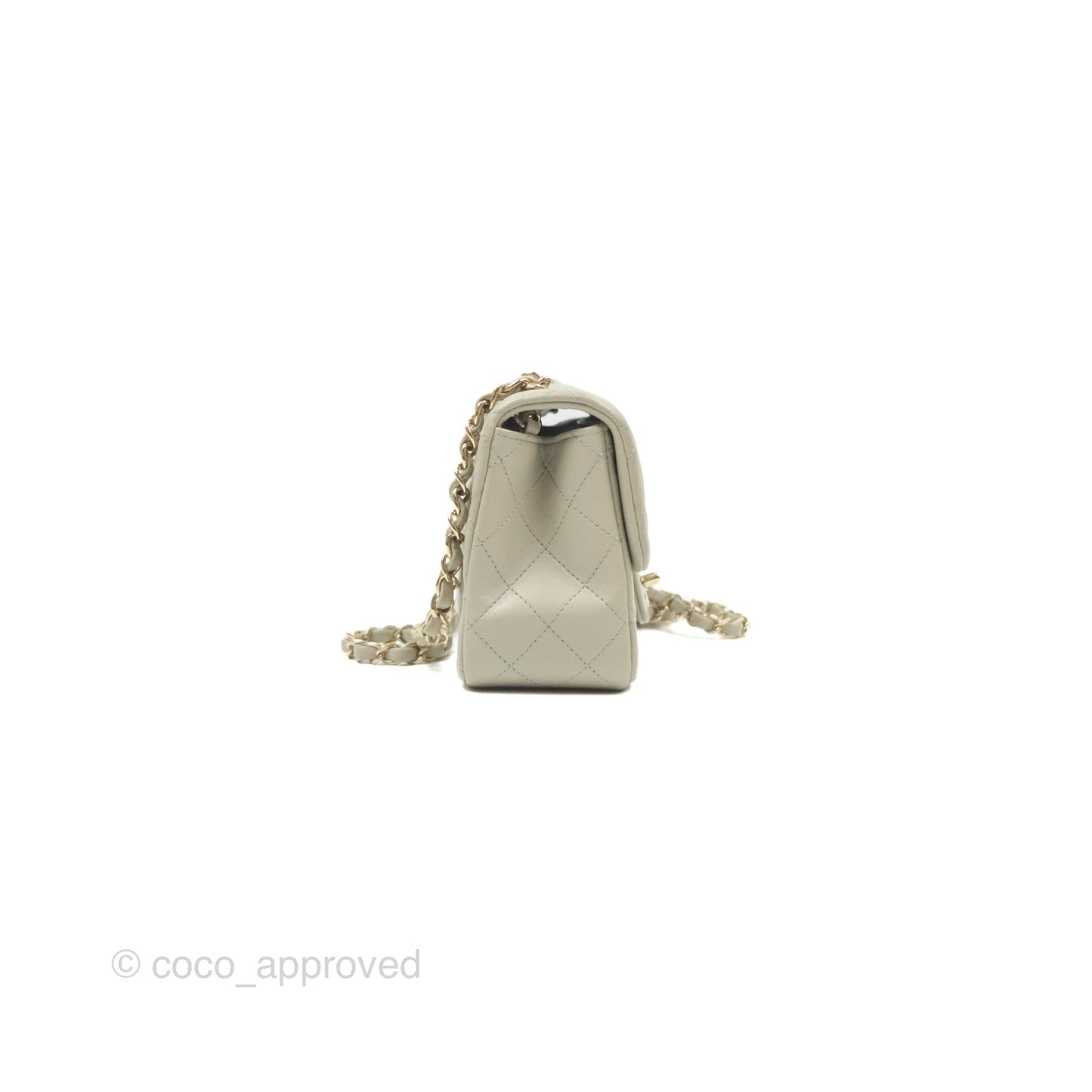 Chanel Mini Square Quilted Grey Lambskin Gold Hardware 22C