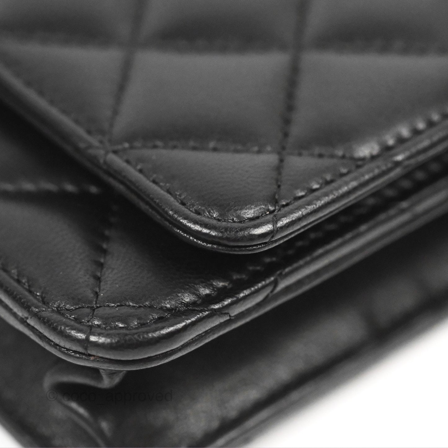 Chanel Classic Quilted Wallet On Chain WOC Black Lambskin Silver Hardware