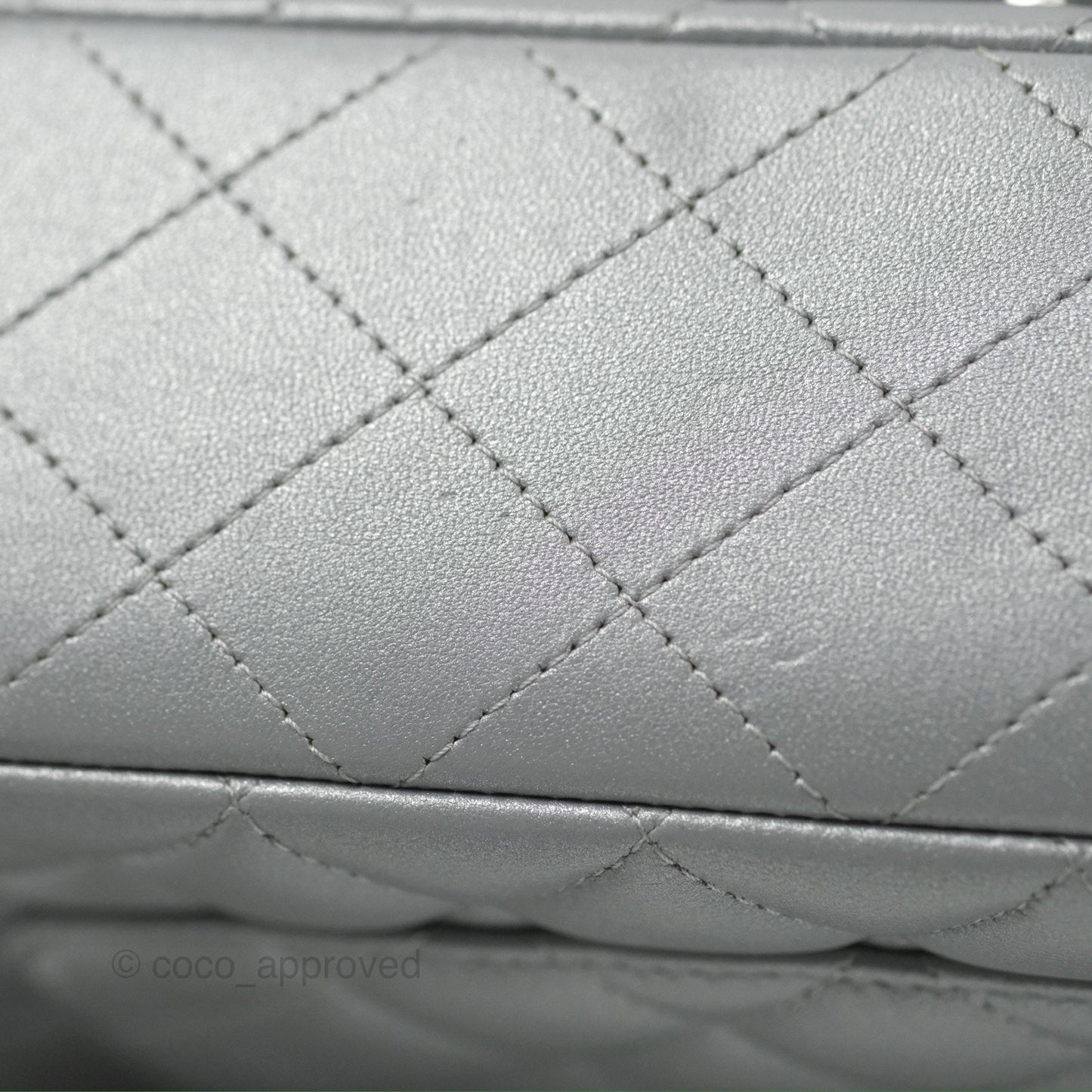 Chanel Classic M/L Medium Flap Quilted Pearly Silver Silver Hardware 23P